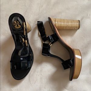 Tory Burch Black Patent Leather Platform Heels 8